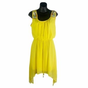 City Triangles Yellow Dress Sleeveless Flared Women’s Small Beaded Lined